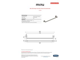 Specification Sheet - Mizu Silk Single Towel Rail 750mm Brushed Nickel