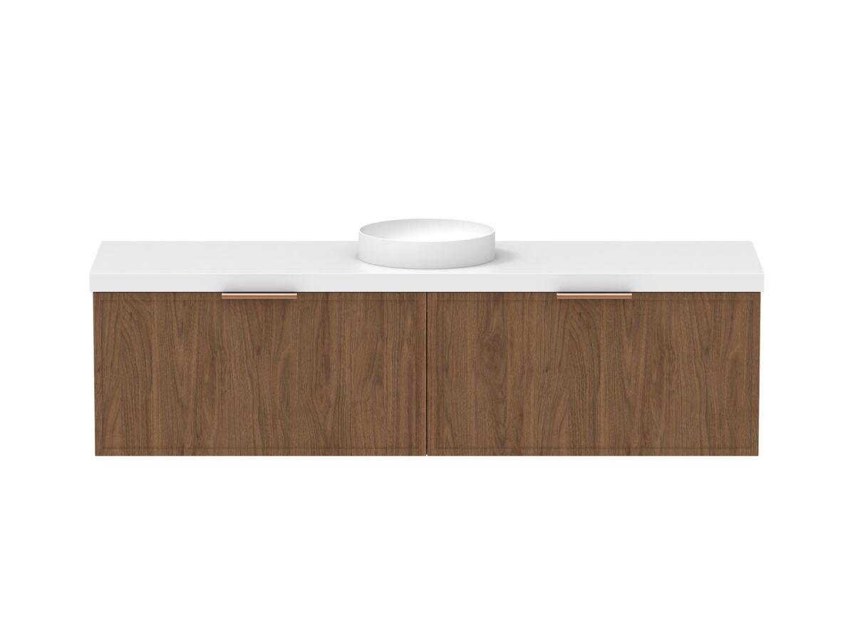 Supporting Image - Kado Lux Slim All Drawer 1800mm Wall Hung Vanity with Centre Basin 50mm Top Florentine Walnut