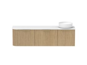 Supporting Image - Kado Neue Fluted Single Curve All Drawer 1650mm Wall Hung Vanity with Right Hand Basin Durasein 12mm Top Boston Oak