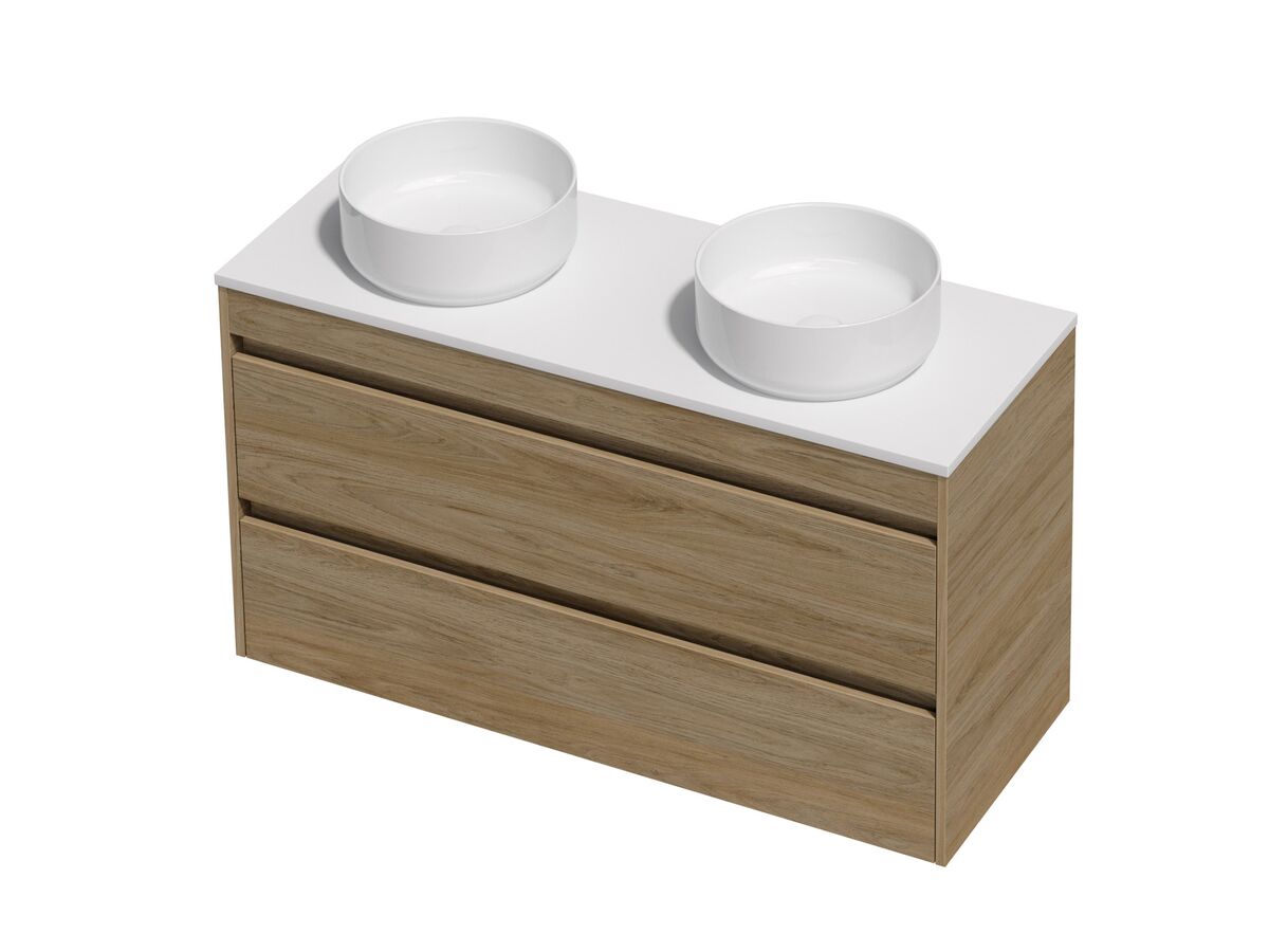 Posh Domaine Twin 1200 Double Bowl 2 Drawer Wall Hung Colour Cherry Pie - Basin not included