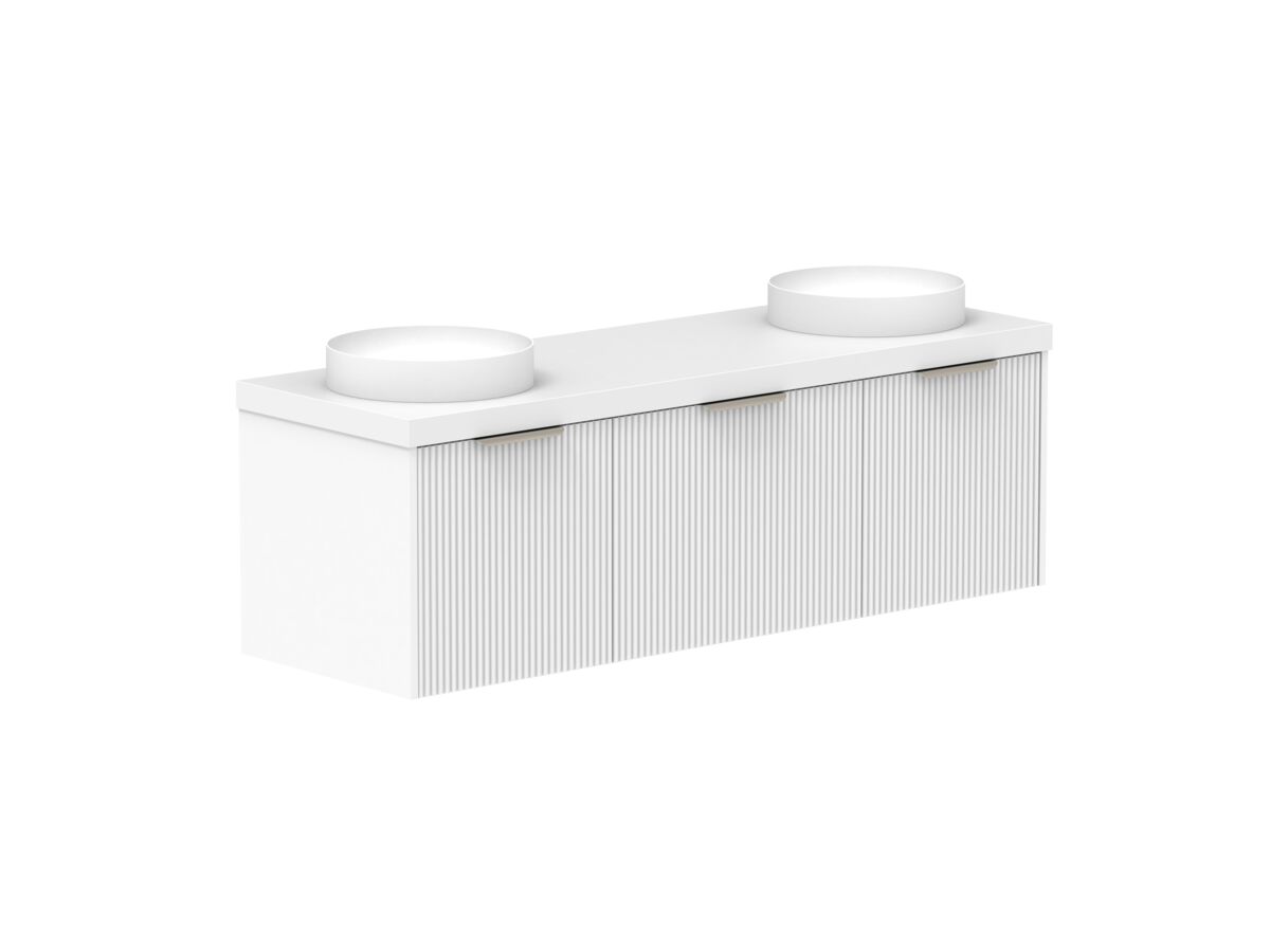 Supporting Image 2- Kado Neue Fluted Square All Drawer 1500mm Wall Hung Vanity with Double Basin 50mm Top Ultra White