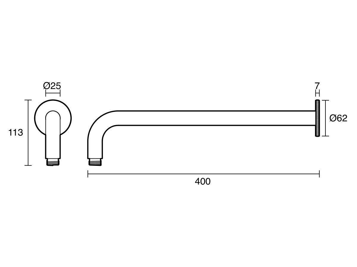 Technical Drawing - Milli Marq Edit Shower Arm 400mm