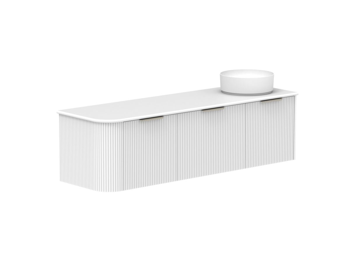Supporting Image 2- Kado Neue Fluted Single Curve All Drawer 1650mm Wall Hung Vanity with Right Hand Basin 20mm Top Ultra White