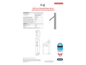 Specification Sheet - Milli Pure Extended Basin Mixer Tap with Diamond Textured Handle (6 Star)
