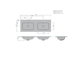 Technical Drawing - Posh Domaine Mineral Cast Top 1200mm Double Bowl
