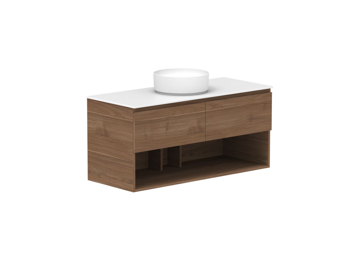 Supporting Image - Posh Domaine 1200mm Wall Hung Vanity Unit All-Drawer Open Shelf Single Bowl 12mm Durasein Top