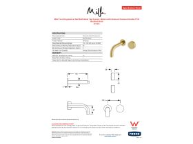 Specification Sheet - Milli Pure Progressive Wall Bath Mixer Tap System 160mm with Diamond Textured Handle PVD Brushed Gold