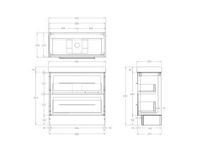 Technical Drawing - Kado Lux Ensuite All Drawer Twin 900mm Floor Mount Centre Basin 90mm Top