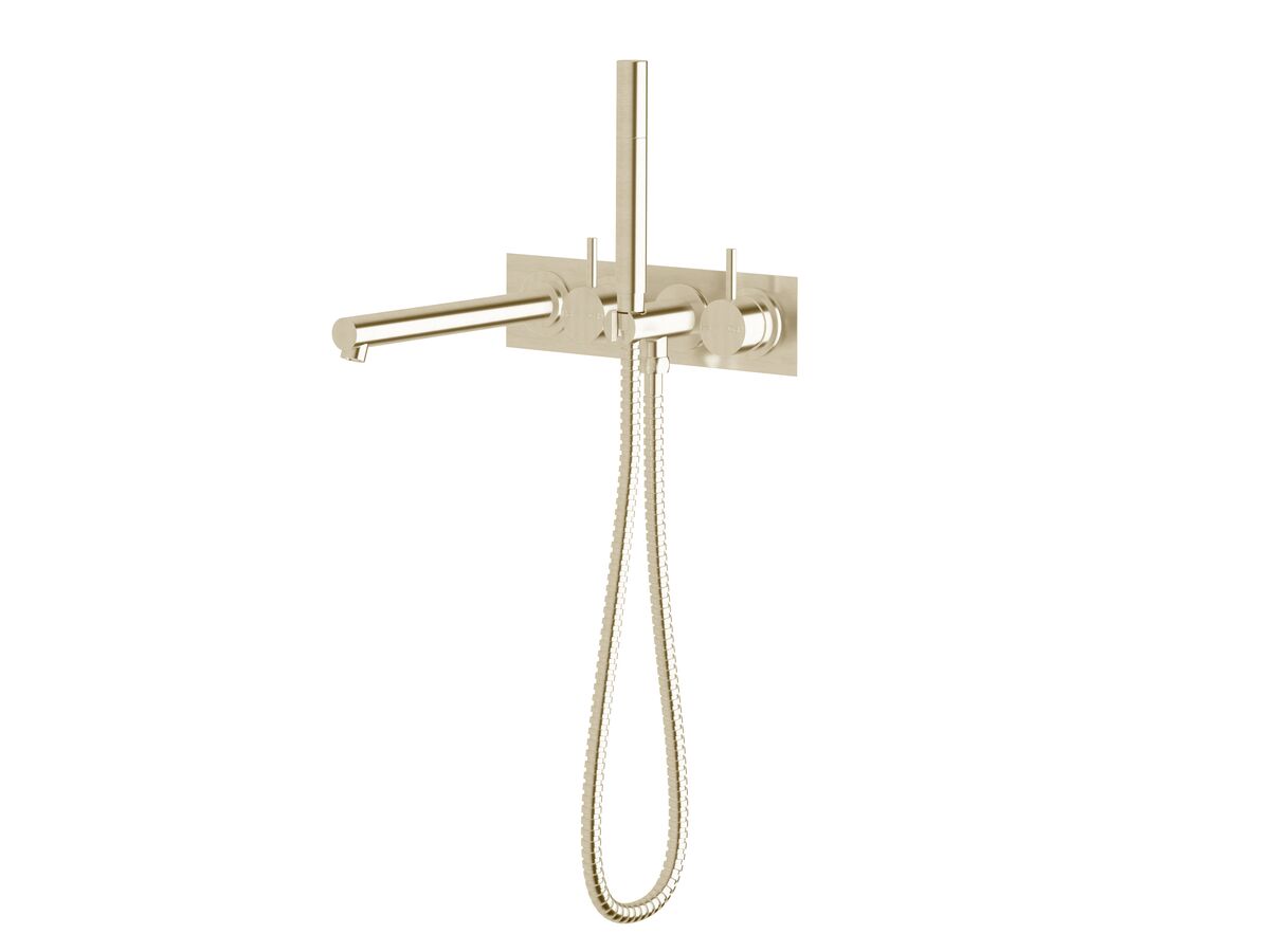 Sussex Scala Bath Mixer Tap System Straight 250mm Outlet Right Hand Operation with Handshower LUX PVD Brushed Platinum Gold (3 Star)
