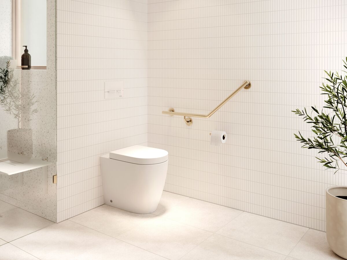 In Situ - Mizu Commercial Bathroom - Wolfen Back to Wall Toilet Brushed Brass