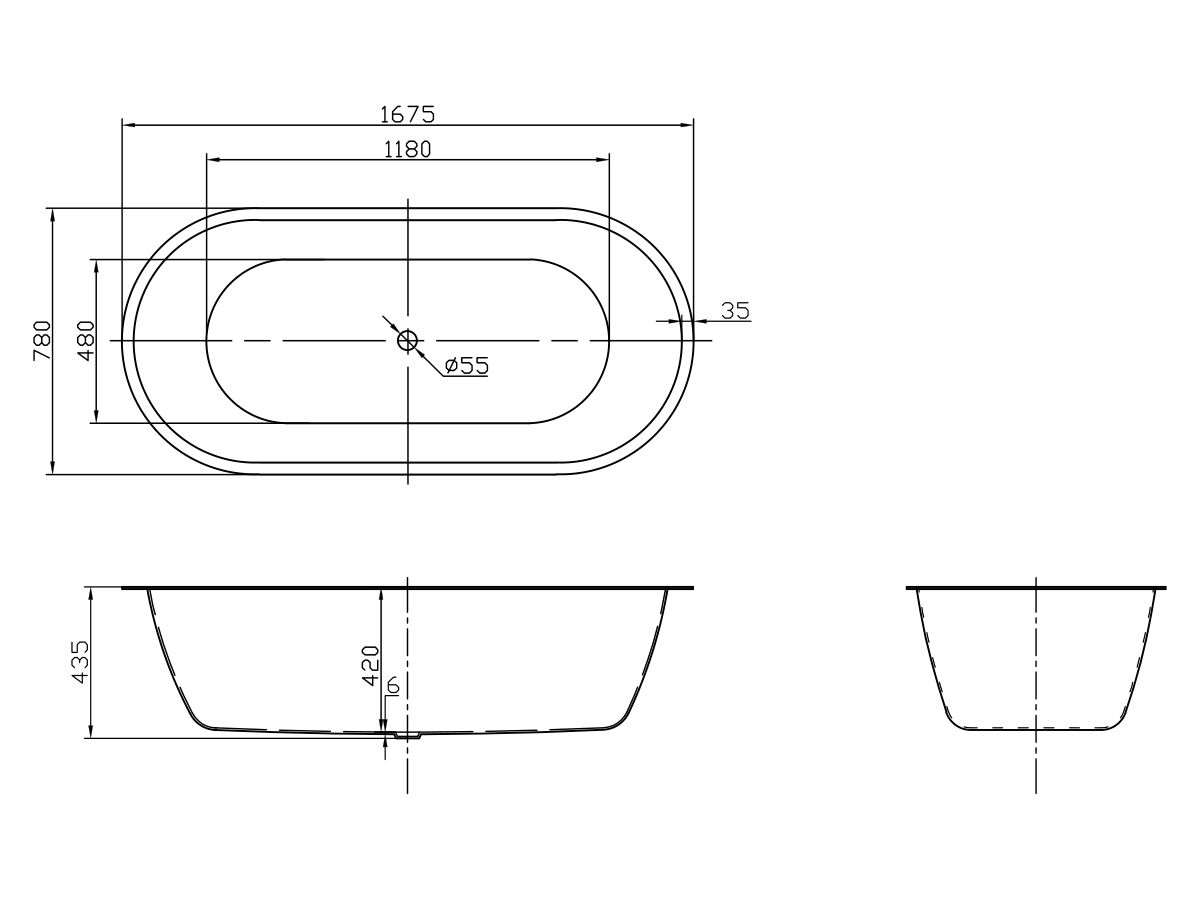 Posh Solus Oval Inset Bath 1675mm x 780mm White