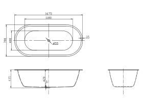Posh Solus Oval Inset Bath 1675mm x 780mm White