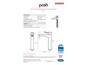 Specification Sheet - Posh Solus Extended Basin Mixer Tap Chrome (5 Star) Lead Free