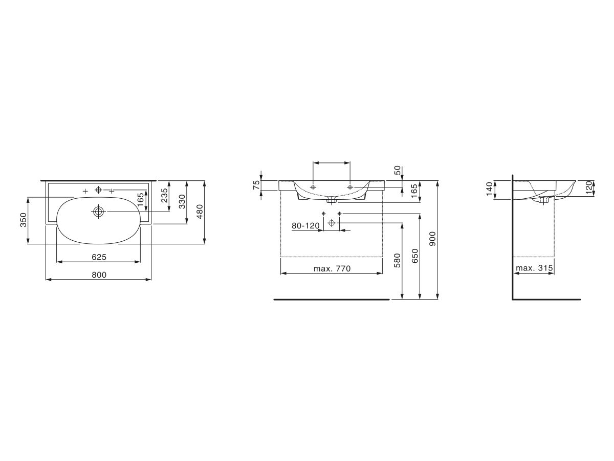 LAUFEN The New Classic Wall / Counter Basin 1 Taphole with Overflow 800 x 480mm
