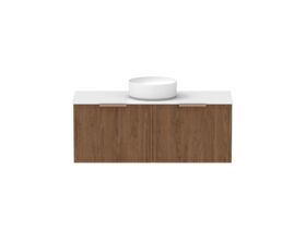 Supporting Image - Kado Lux Slim All Drawer 1200mm Wall Hung Vanity with Centre Basin Durasein 12mm Top Florentine Walnut