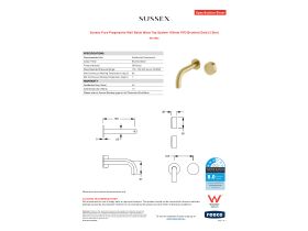Specification Sheet - Sussex Pure Progressive Wall Basin Mixer Tap System 160mm PVD Brushed Gold (3 Star)