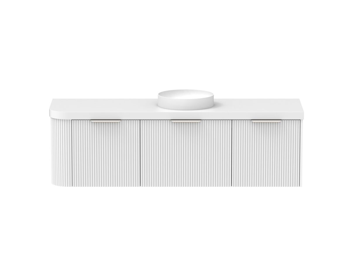 Supporting Image - Kado Neue Fluted Single Curve All Drawer 1650mm Wall Hung Vanity with Centre Basin Durasein 50mm Top Ultra White