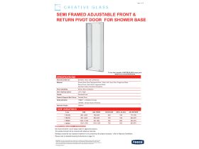 Technical Guide - Creative Glass Semi-Framed Front and Return shower screen with pivot door - Height 1950 x Front 820-900 x Return 850-870. 6mm Clear toughened glass and Polished Silver frame.