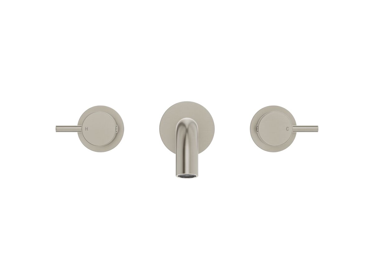 Supporting Image 2 - Mizu Drift Wall Basin / Bath Set with Curved Spout 200mm Brushed Nickel (6 Star) Lead Free - Front