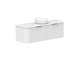 Supporting Image 2- Kado Neue Fluted Double Curve All Drawer 1500 Wall Hung Vanity with Centre Basin20mm Ultra White