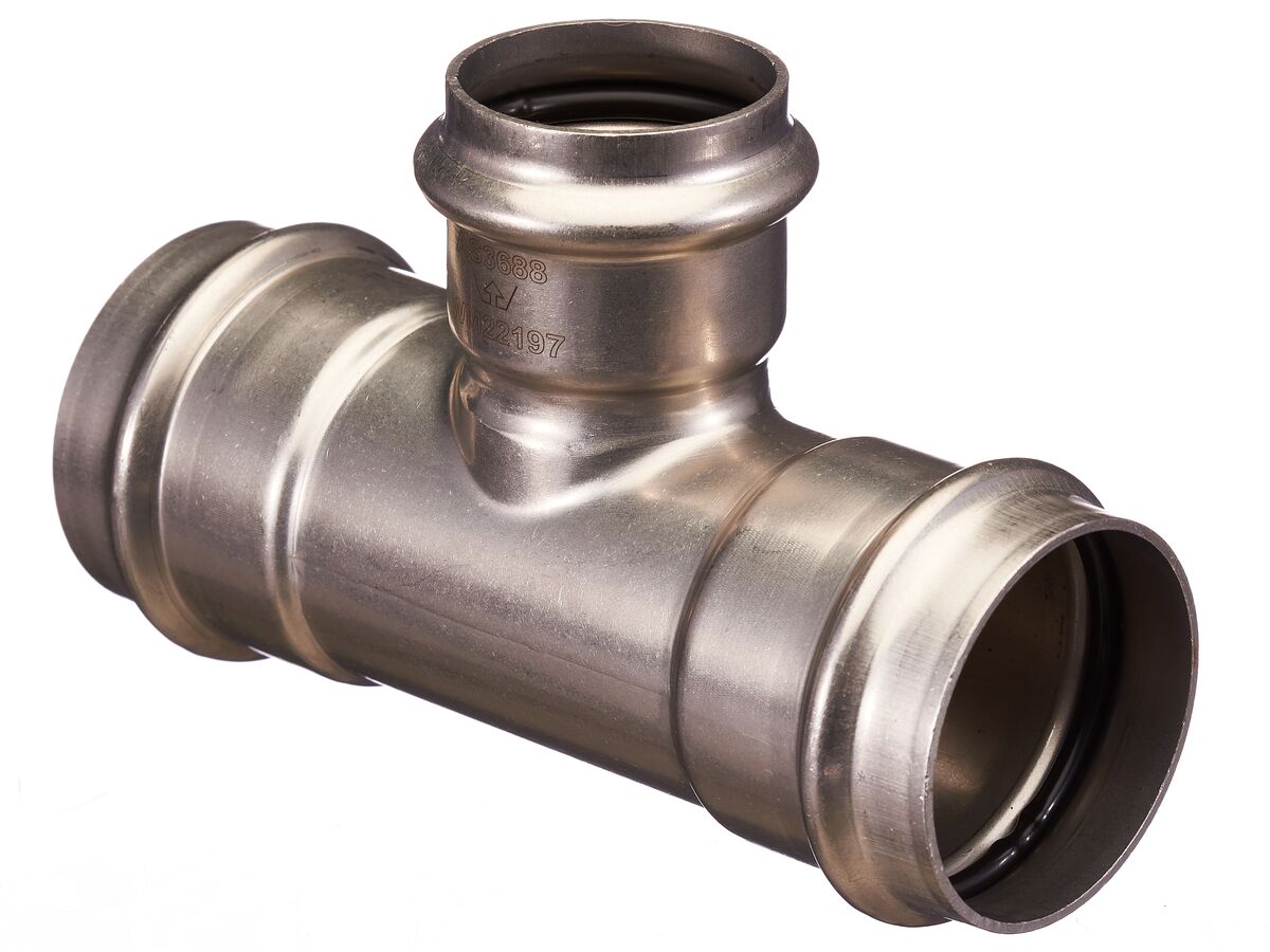 >B< Press Stainless Steel Reducing Tee 54mm x 42mm x 54mm