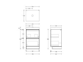 Technical Drawing - Posh Domaine All-Drawer Twin 600mm Floor Mounted Vanity Unit 90mm Top