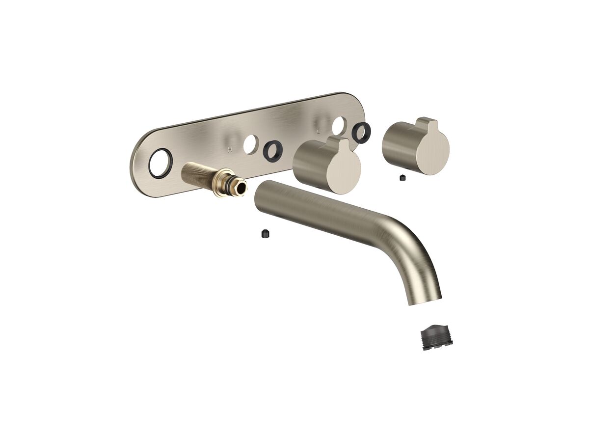 Hero - Faucet Strommen Vara Fin Wall Basin / Bath Hostess Tap System Right Hand 150mm Trimset Brushed Nickel (6 Star) Lead Free
