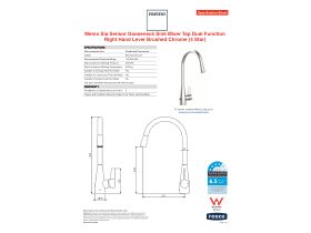 Specification Sheet - Memo Sia Sensor Gooseneck Sink Mixer Tap Dual Function Right Hand Lever Brushed Chrome (4 Star)