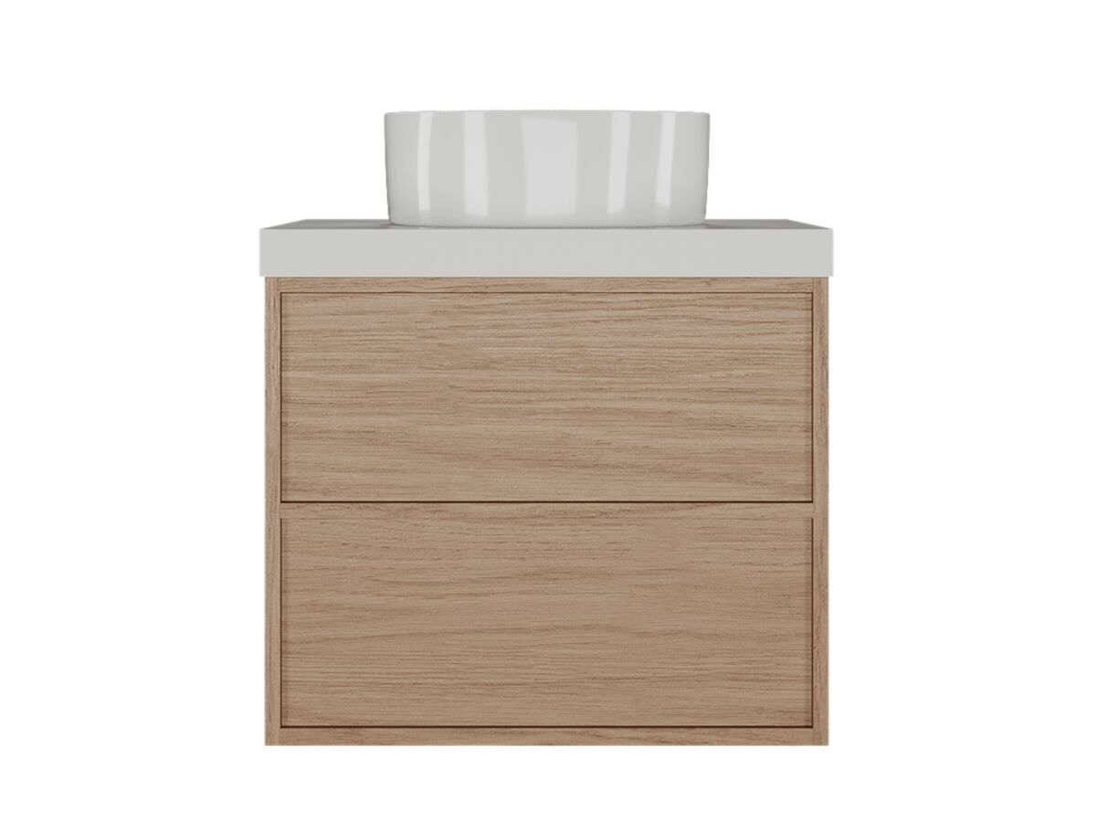 Hero - Kado Aspect Wall Hung Vanity Unit 600mm 2 Drawer Caesarstone Mineral 50mm Top - Boston Oak