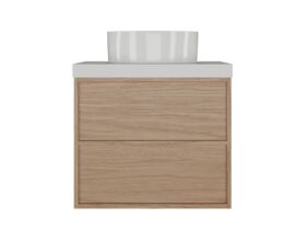 Hero - Kado Aspect Wall Hung Vanity Unit 600mm 2 Drawer Caesarstone Mineral 50mm Top - Boston Oak