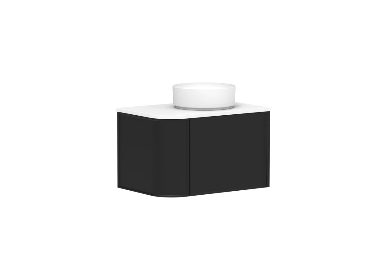Supporting Image - Kado Era Single Curve All Drawer 750mm Wall Hung Vanity with Centre Basin 20mm Top Matte Black