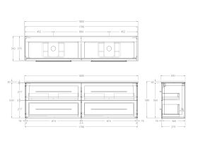 Technical Drawing - Kado Lux Ensuite All Drawer Twin 1800mm Wall Hung Double Basin 20mm Top
