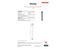Specification Sheet - Mizu Drift Ceiling Shower Arm Only 300mm Matte Black