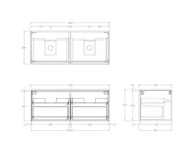 Technical Drawing - Kado Lux Slim All Drawer 1200mm Wall Hung Vanity with Double Basin 20mm Top