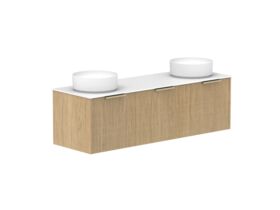 Supporting Image 2- Kado Neue Fluted Square All Drawer 1500mm Wall Hung Vanity with Double Basin Durasein 12mm Top Boston Oak