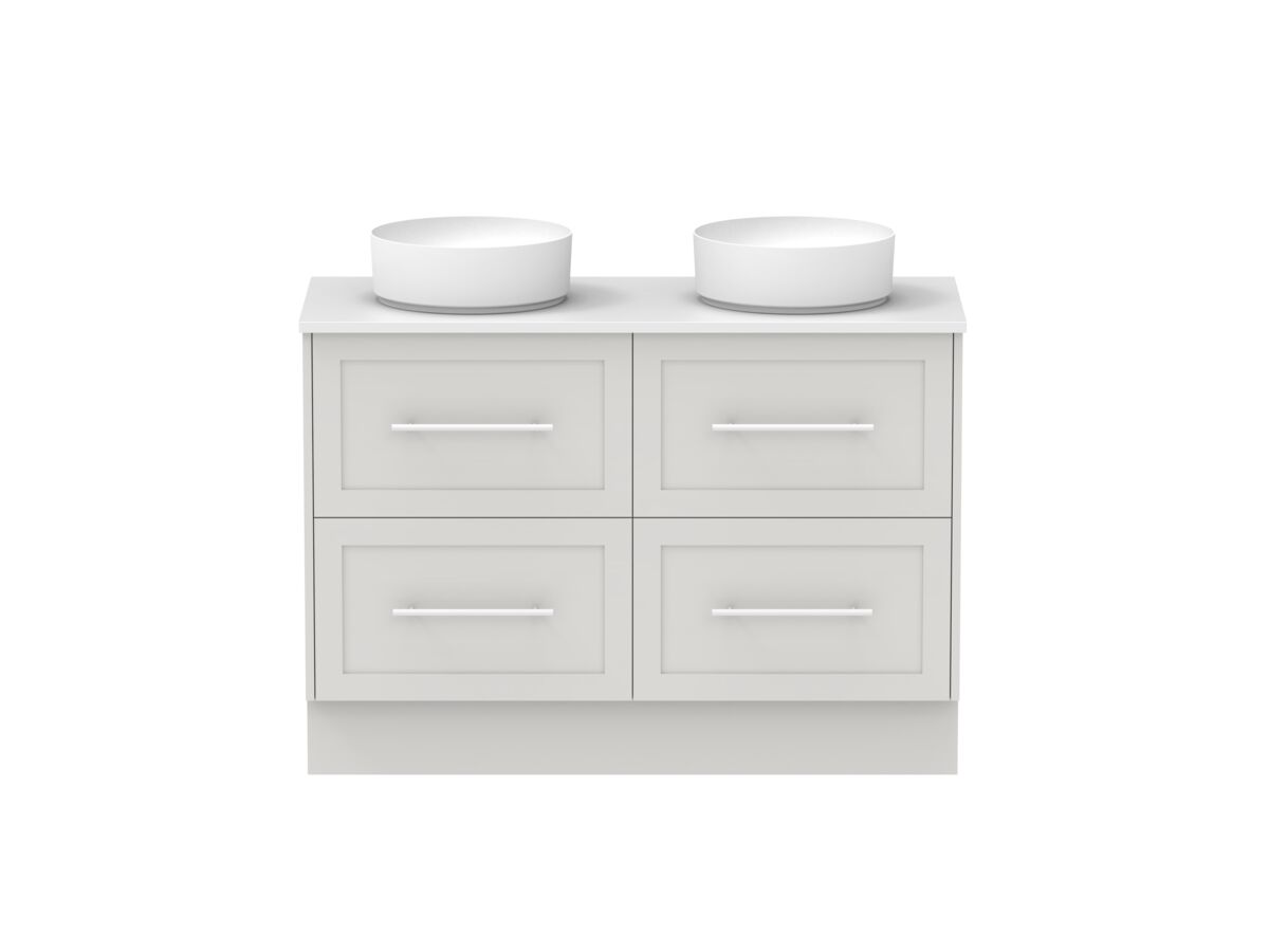 Hero - Kado Lux All Drawer 1200mm Floor Mounted Vanity Double Basin 20mm - Feather Grey - Front