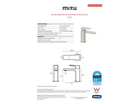 Specification Sheet - Mizu Bloc Basin Mixer Brushed Nickel (6 Star) Lead Free