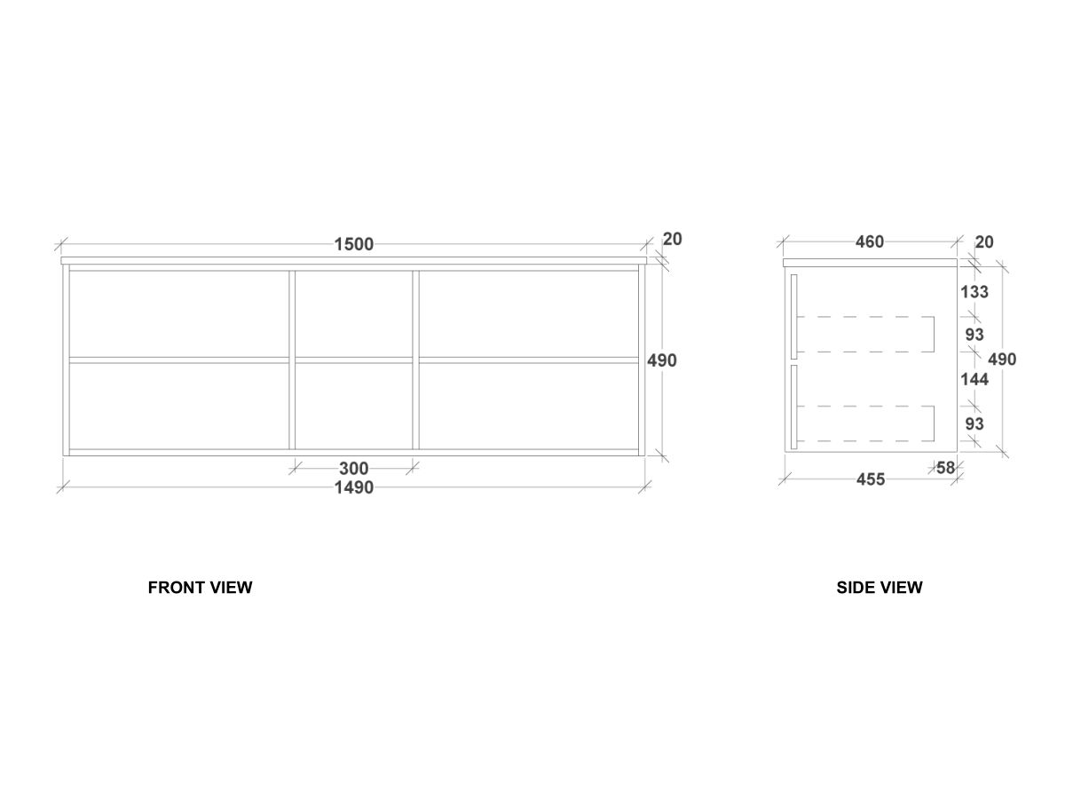 Kado Aspect 1500mm Wall Hung Vanity Unit With Shelf Double Bowl Thin Caesarstone Top