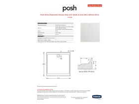 Specification Sheet - Posh Solus Polymarble Shower Base with Waste & Grate Cover 900 x 900mm White