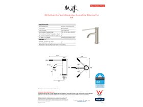 Specification Sheet - Milli Etch Basin Mixer Tap with Extended Lever Brushed Nickel (6 Star) Lead Free