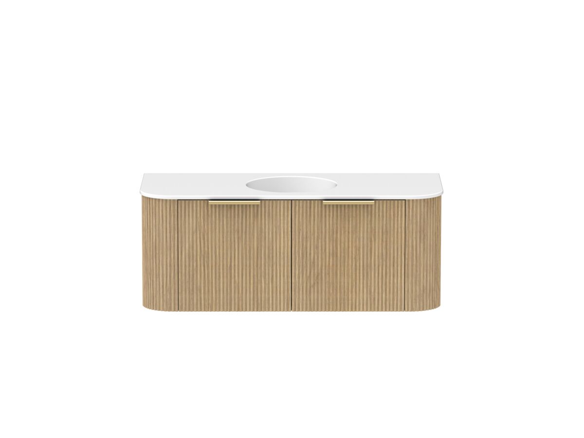 Supporting Image - Kado Neue Fluted Double Curve 1200mm Wall Hung Vanity Centre Basin Matte White Ceramic Top Boston Oak