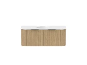 Supporting Image - Kado Neue Fluted Double Curve 1200mm Wall Hung Vanity Centre Basin Matte White Ceramic Top Boston Oak