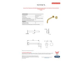 Specification Sheet - Sussex Pure Progressive Wall Bath Mixer Tap System 250mm with Diamond Textured Handle PVD Brushed Gold