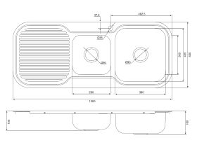 Base MK3 1 & 3/4 Bowl Sink 1 Taphole Right Hand Bowl 1200mm Stainless Steel