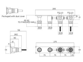 Technical Drawing - Faucet Strommen Single Rail Shower System Inwall Body Lead Free