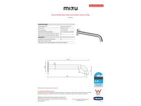 Specification Sheet - Mizu Drift MK2 Basin/Bath Outlet 250mm Chrome (5 Star)