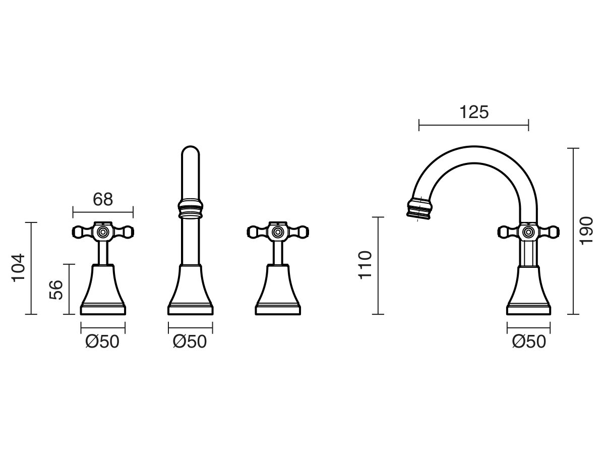 Kado Era Basin Set Fixed Cross Handles (5 Star)