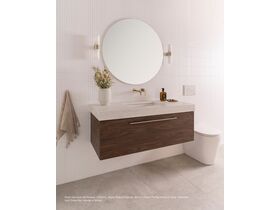 Posh Domaine All-Drawer, 1200mm, Sepia Walnut Cabinet, 90mm Cherry Pie benchtop in Grey Travertine and Cross Bar handle in Nickel