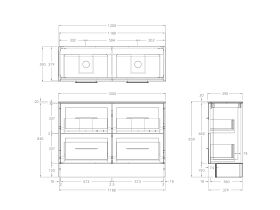 Technical Drawing - Kado Lux Ensuite All Drawer Twin 1200mm Floor Mount Double Basin 20mm Top