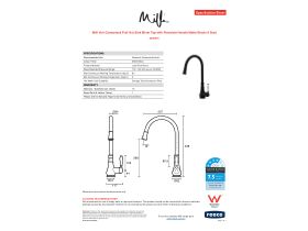 Specification Sheet - Milli Voir Gooseneck Pull-Out Sink Mixer Tap with Porcelain Handle Matte Black (4 Star)